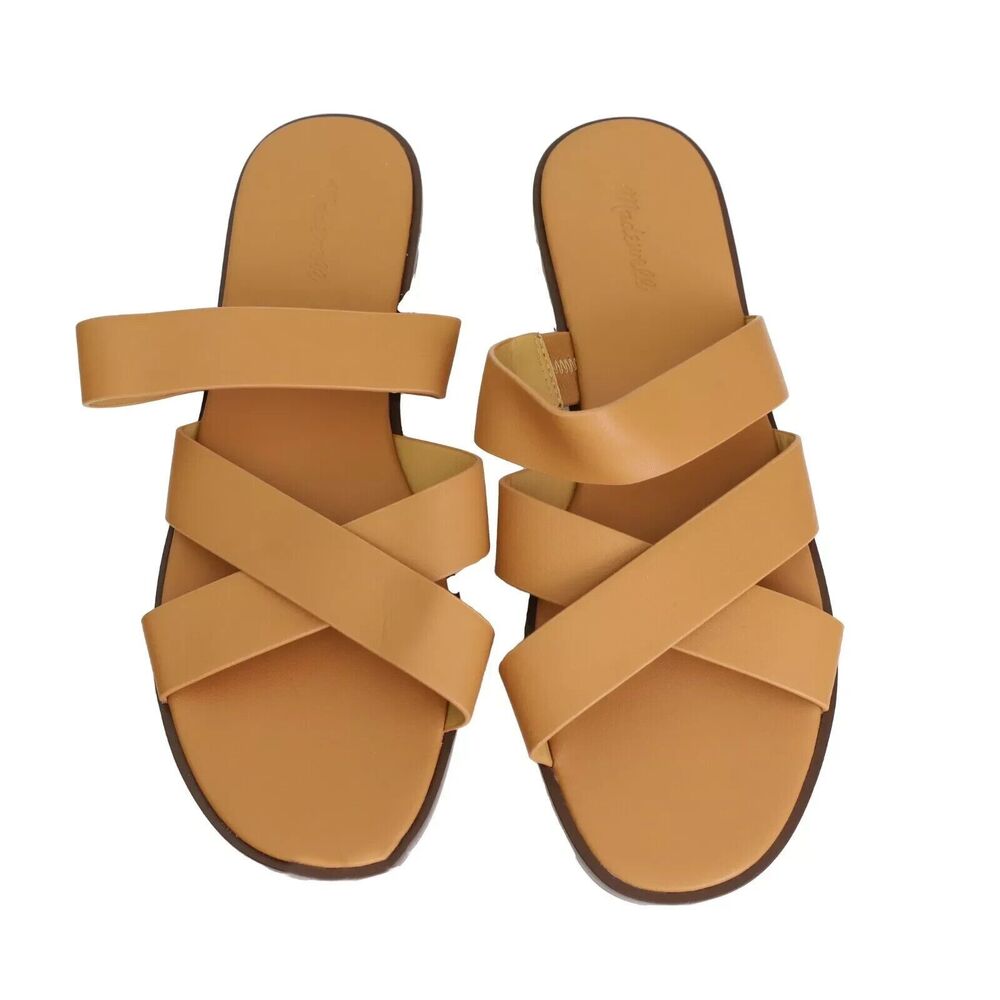 MADEWELL The Mena Slide Sandal 7 Leather Desert Camel Brown Flats Vacay B3